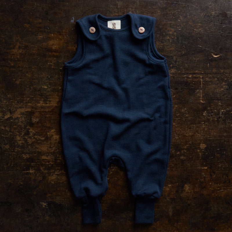 Ruff Baby Romper - Merino Wool & Silk - Night Ocean