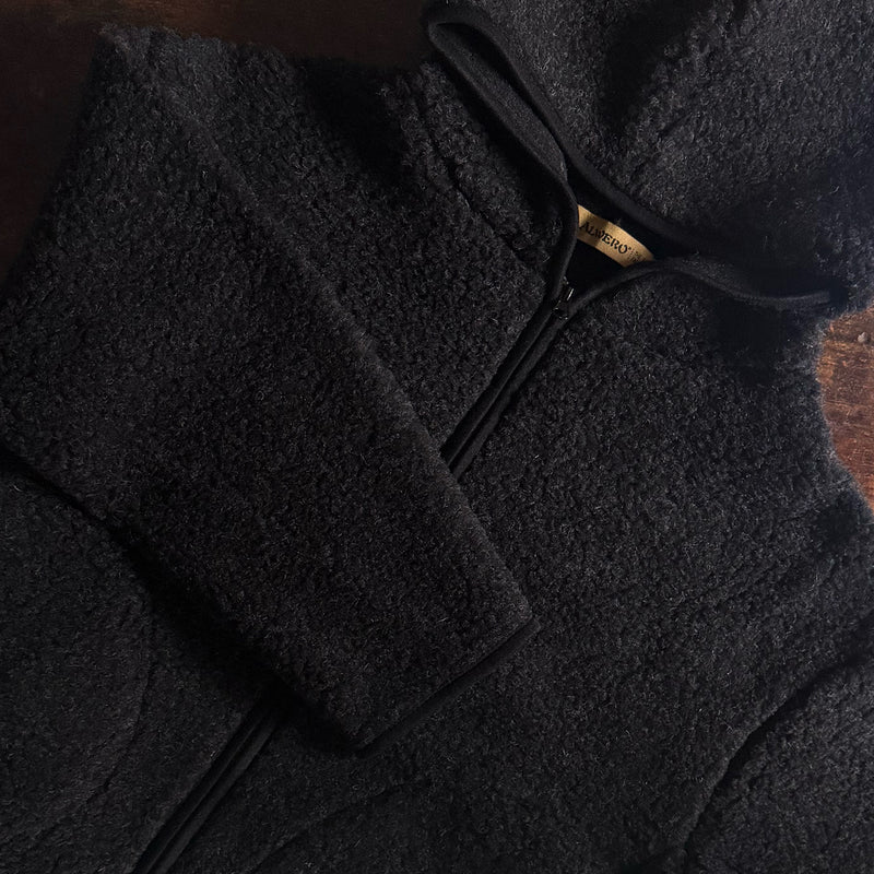Women's Wool Teddy Fleece Oversize Kufa Jacket - Black