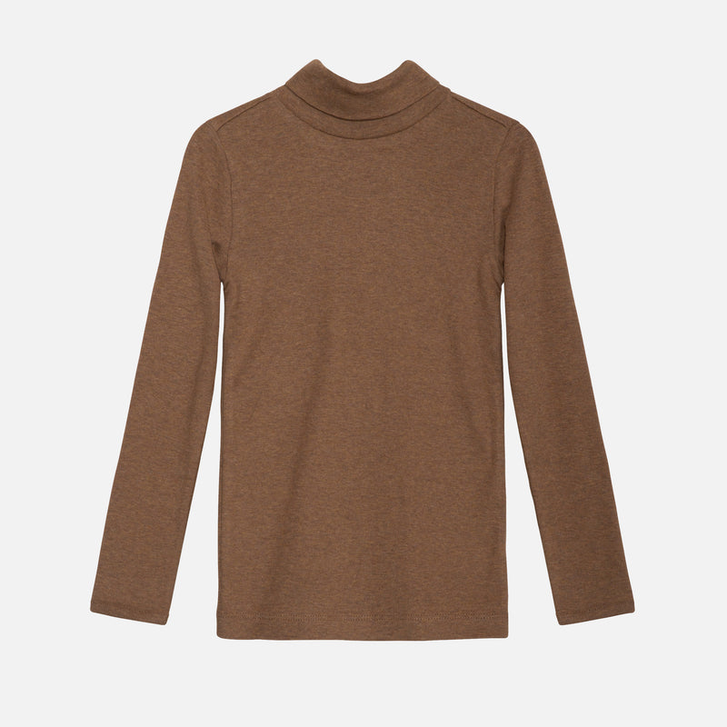Cotton Turtleneck Top - Almond Melange