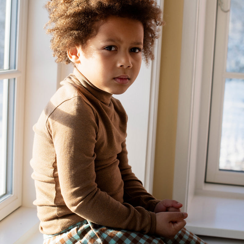 Cotton Turtleneck Top - Almond Melange