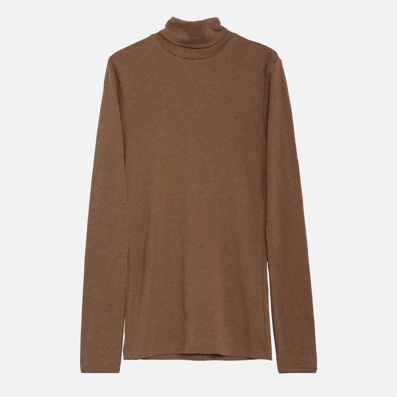 Women's Cotton Turtleneck Top - Almond Melange