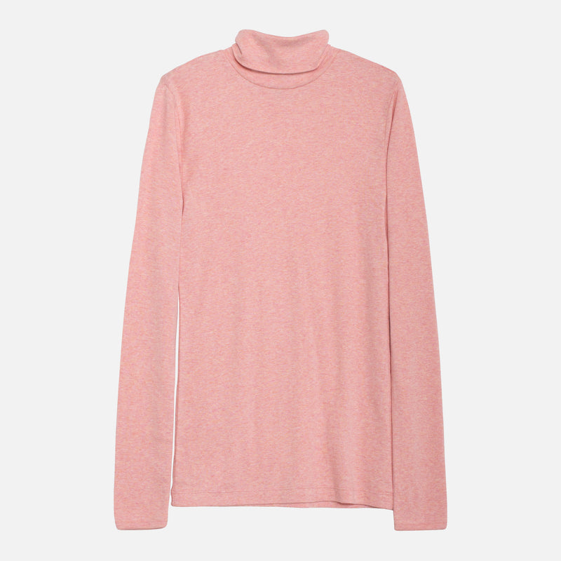 Women's Cotton Turtleneck Top - Pink Coral Melange