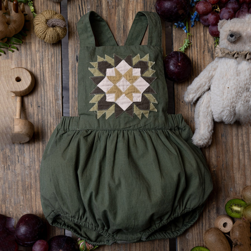 Baby Cotton Patchwork Romper - Moss