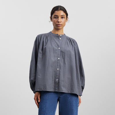 Womens Cotton Oversize Rita Shirt - Blue/Grey Mini Check