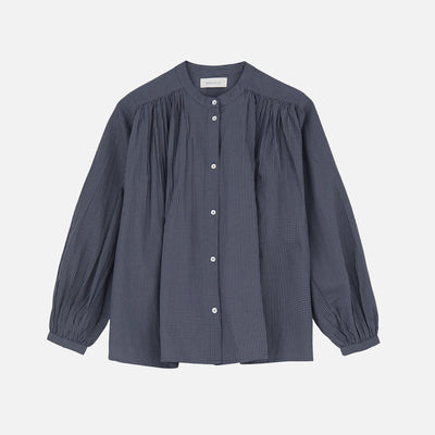 Womens Cotton Oversize Rita Shirt - Blue/Grey Mini Check