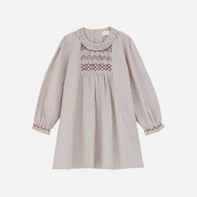 Cotton Sara Dress - Light Cream/Burgundy Stripe