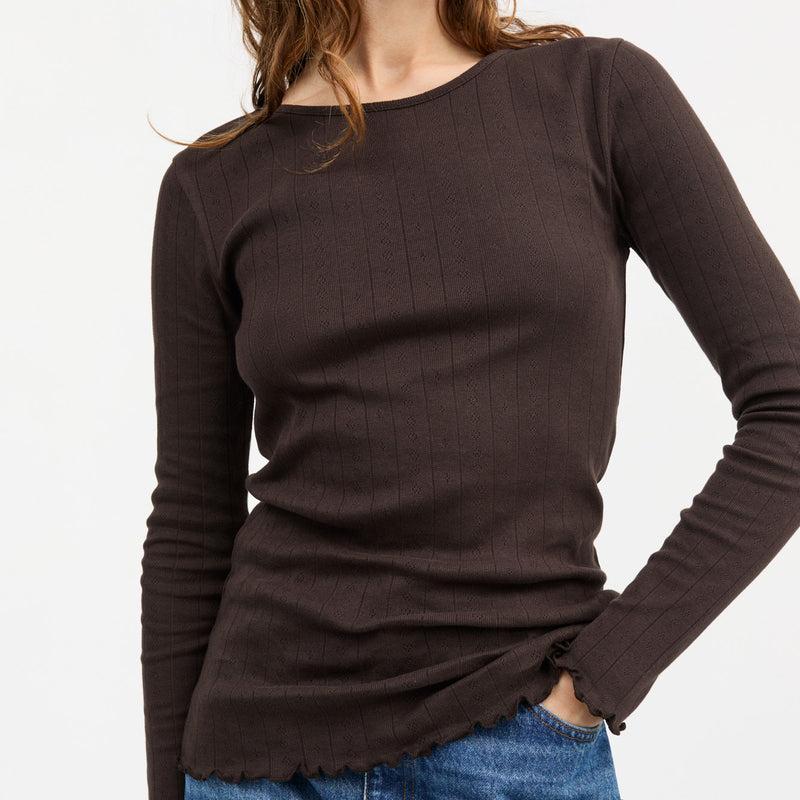 Women's Cotton Edie LS Top - Dark Brown