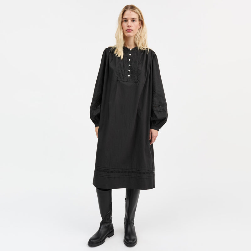 Women's Cotton Leaf Shirt Dress - Black