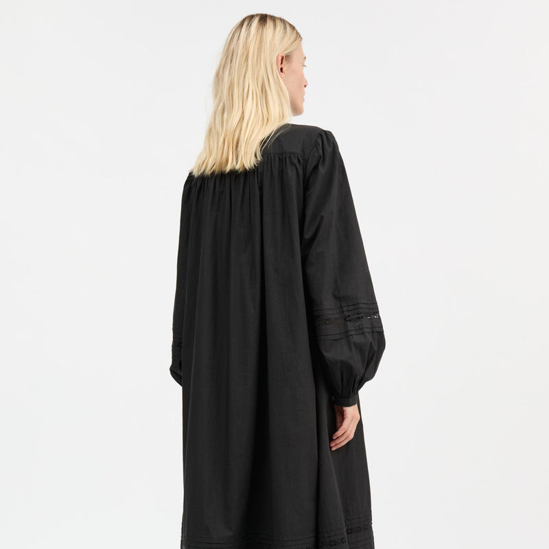 Women's Cotton Leaf Shirt Dress - Black