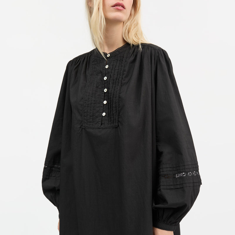 Women's Cotton Leaf Shirt Dress - Black