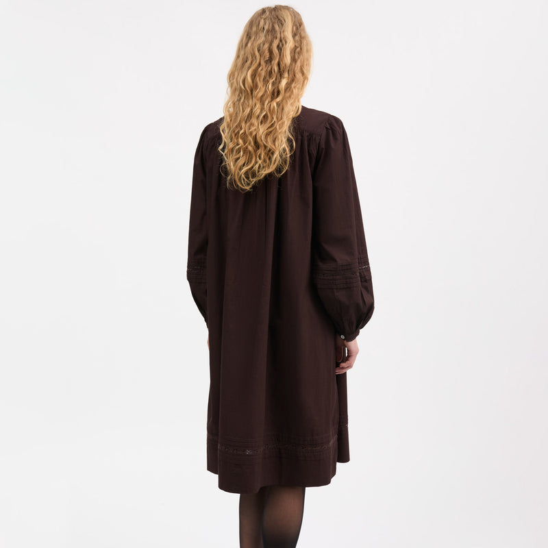 Women's Cotton Leaf Shirt Dress - Dark Brown