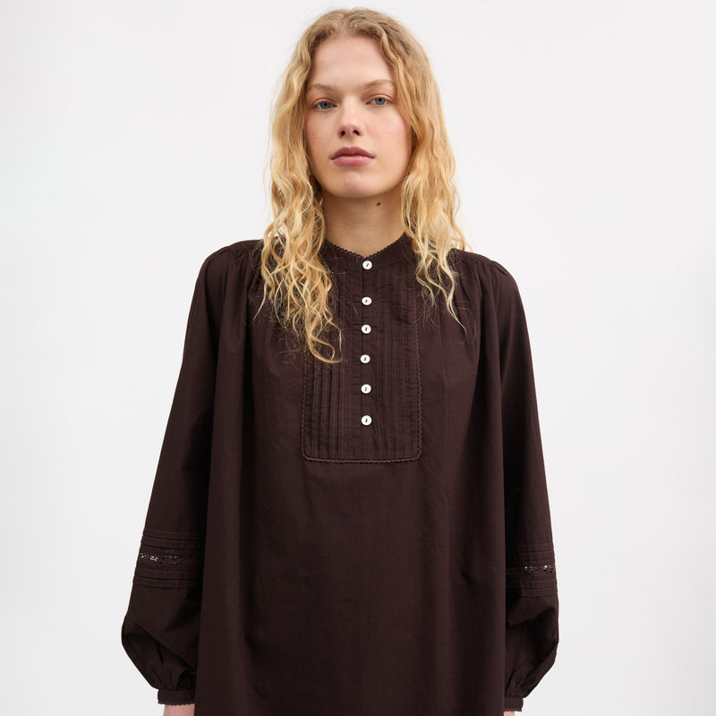Women's Cotton Leaf Shirt Dress - Dark Brown