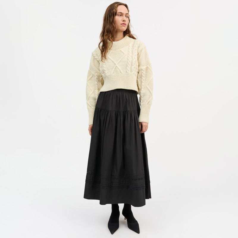 Women's Cotton Leaf Skirt - Black
