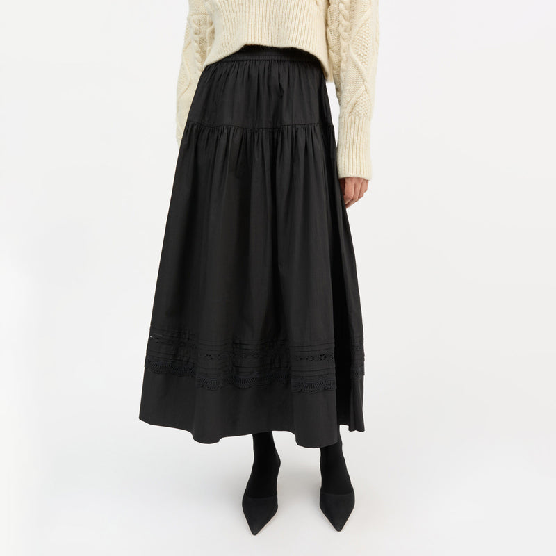 Women's Cotton Leaf Skirt - Black