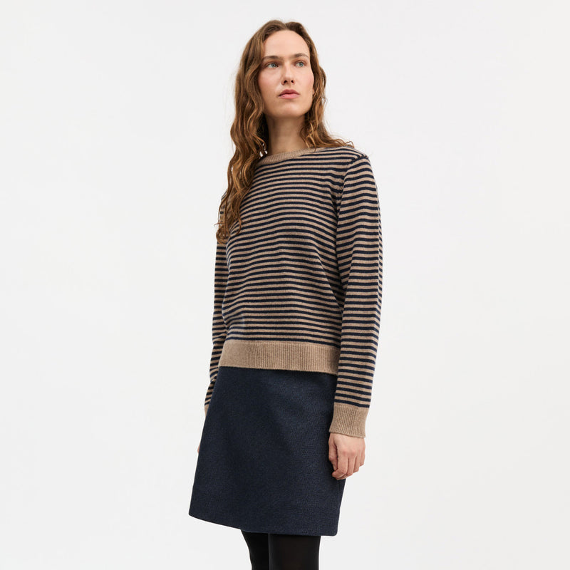 Women's Merino Wool Cameron Jumper - Brown/Navy Stripe