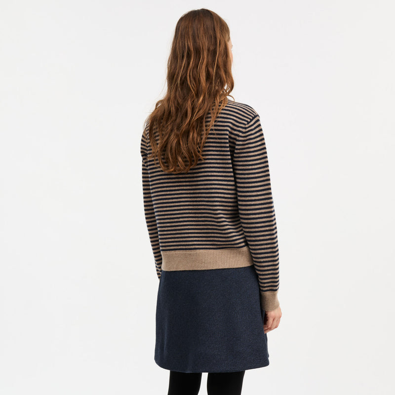 Women's Merino Wool Cameron Jumper - Brown/Navy Stripe