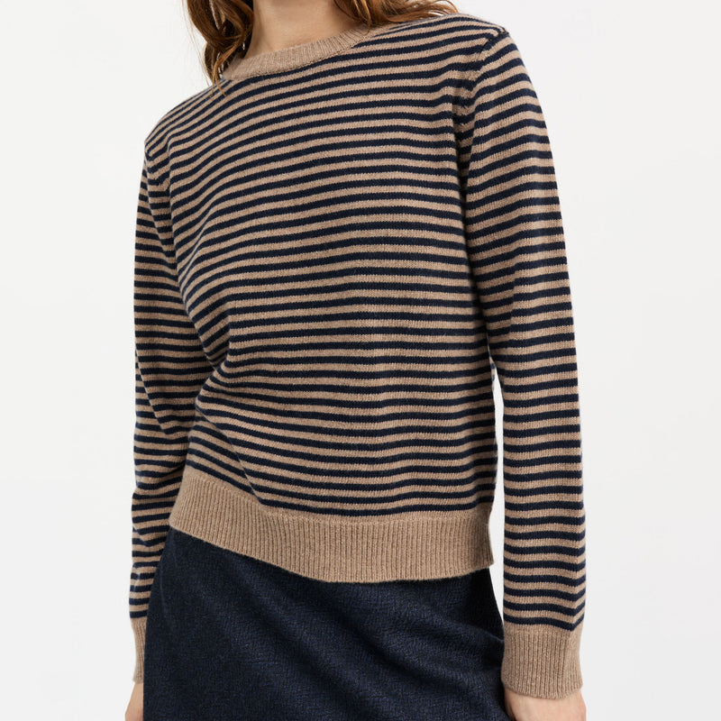 Women's Merino Wool Cameron Jumper - Brown/Navy Stripe