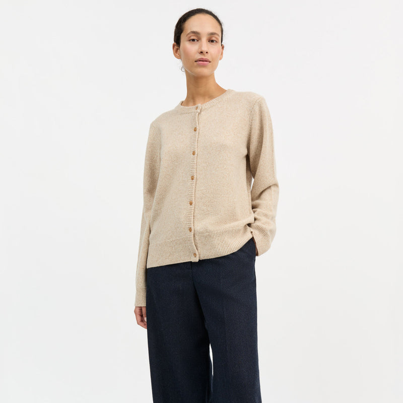 Women's Merino Wool Senna Cardigan - Beige Mouliné
