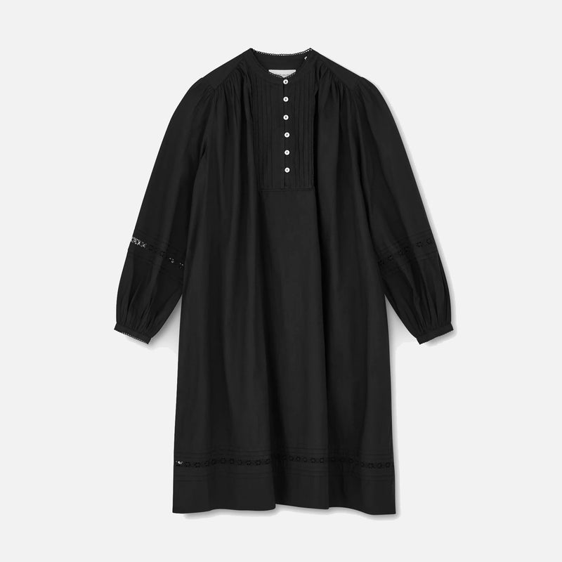 Women's Cotton Leaf Shirt Dress - Black