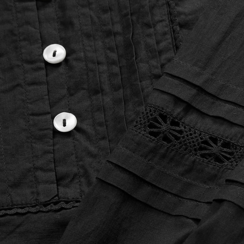 Women's Cotton Leaf Shirt Dress - Black