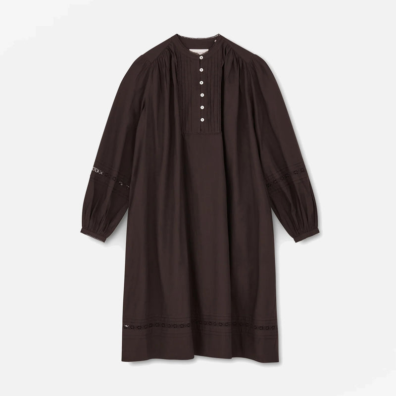 Women's Cotton Leaf Shirt Dress - Dark Brown