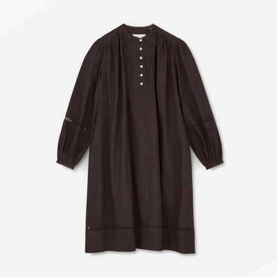 Women's Cotton Leaf Shirt Dress - Dark Brown
