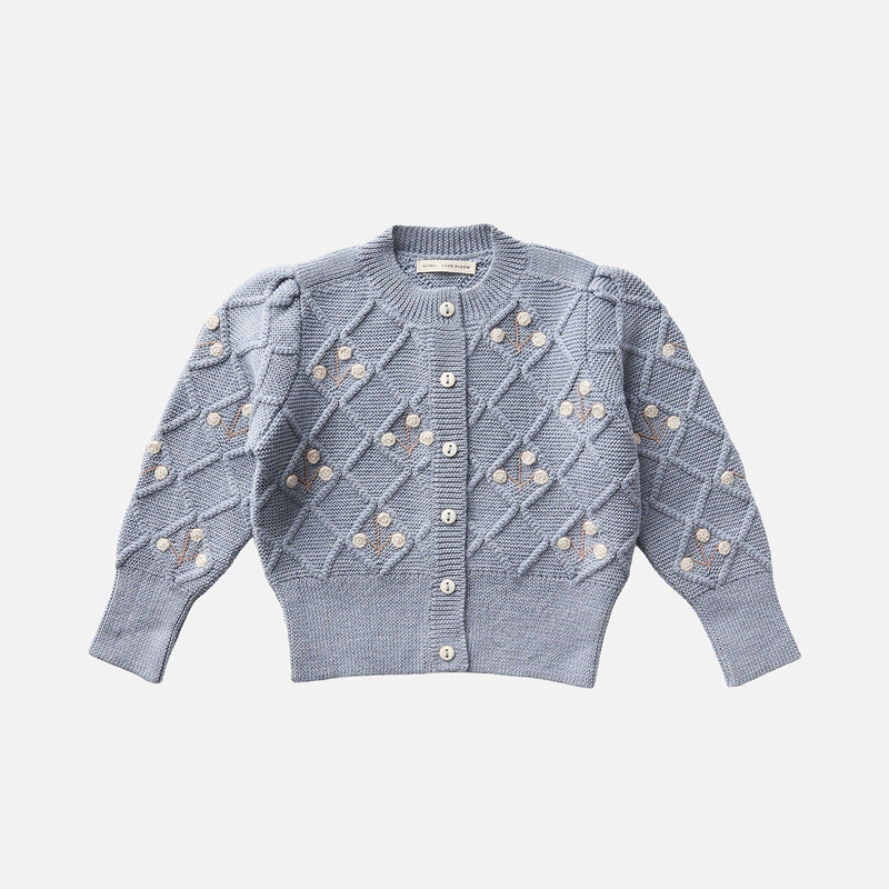Kids Merino Wool Hilma Cardigan - Powder