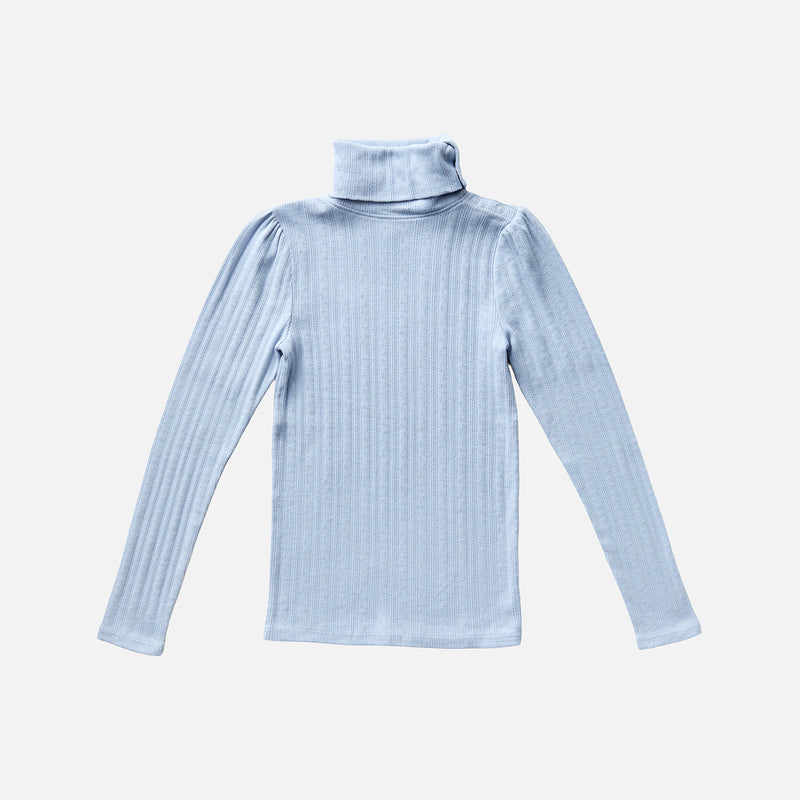 Kids Pima Cotton Pouf Turtleneck - Talc Pointelle