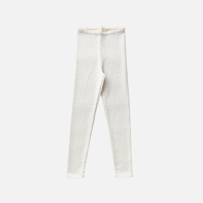 Kids Pima Cotton Stretch Leggings - Talc Cross Stitch Print