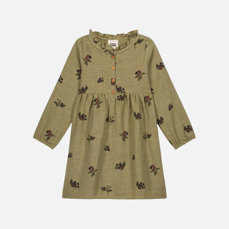 Cotton Vermont Dress - Green Aloe Blackberries