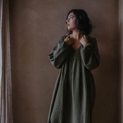 Womens Cotton Meadow Dress - Olive
