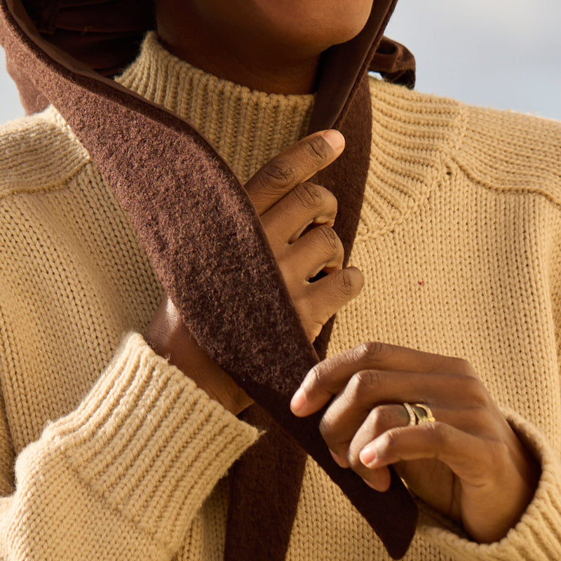 Women's Waxed Cotton/Boiled Wool Reversible Scout Hood - Cinnamon