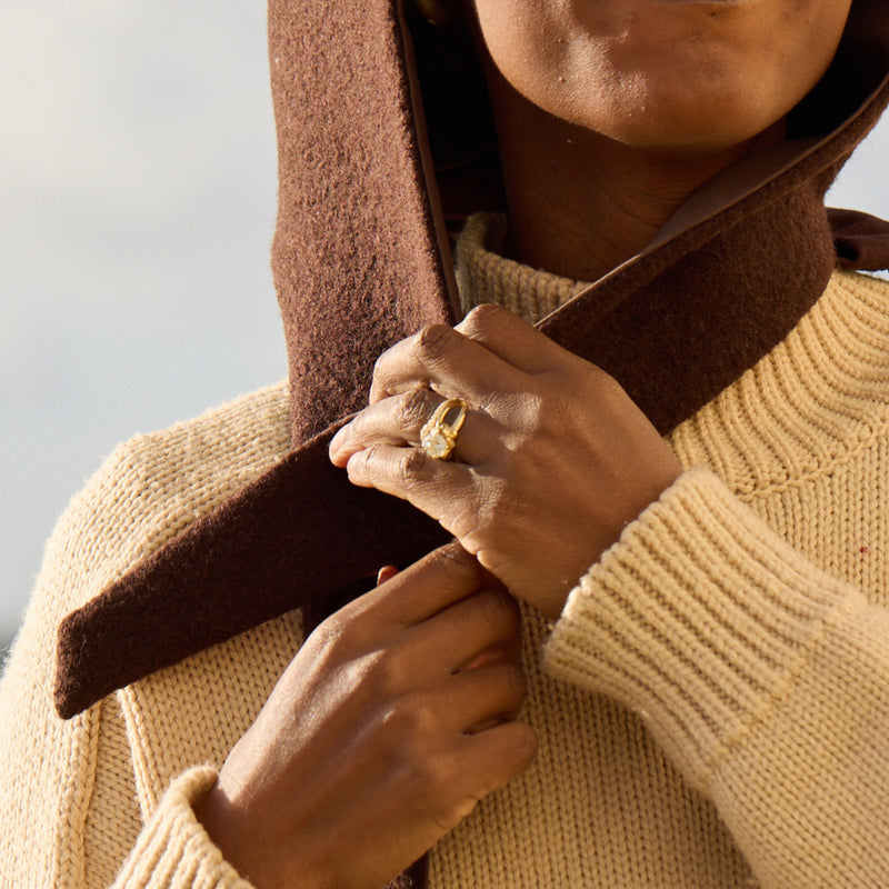 Women's Waxed Cotton/Boiled Wool Reversible Scout Hood - Cinnamon