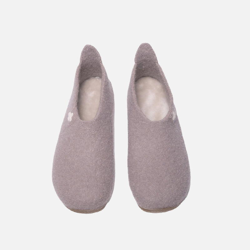 Adult’s Boiled Wool Swiss Cross Slipper Shoe - Clay