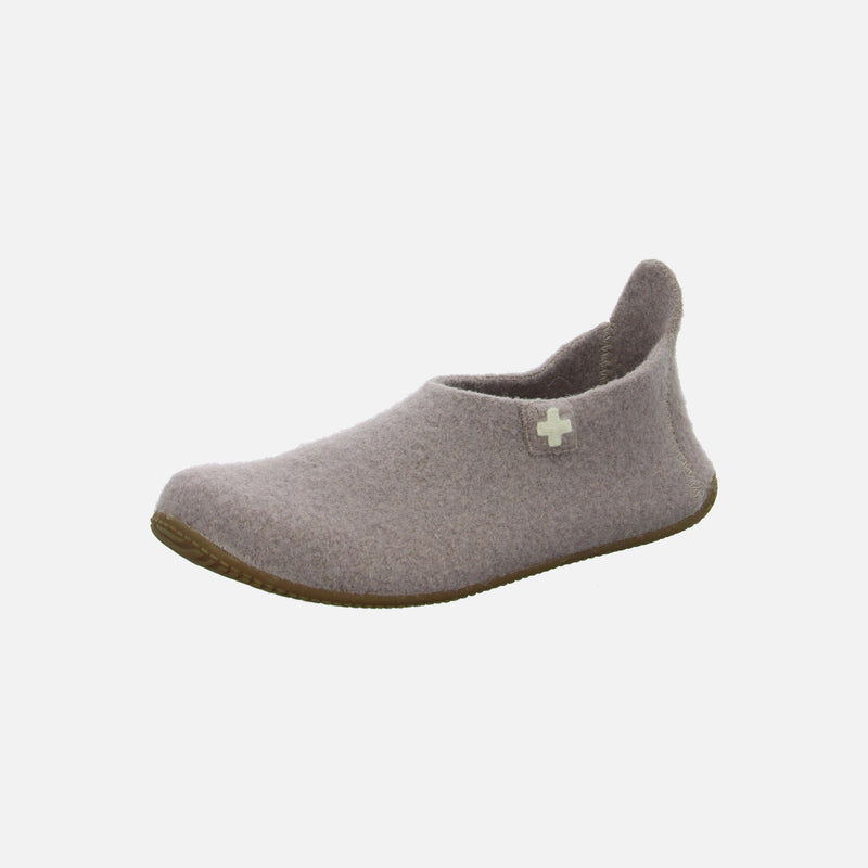 Adult’s Boiled Wool Swiss Cross Slipper Shoe - Clay