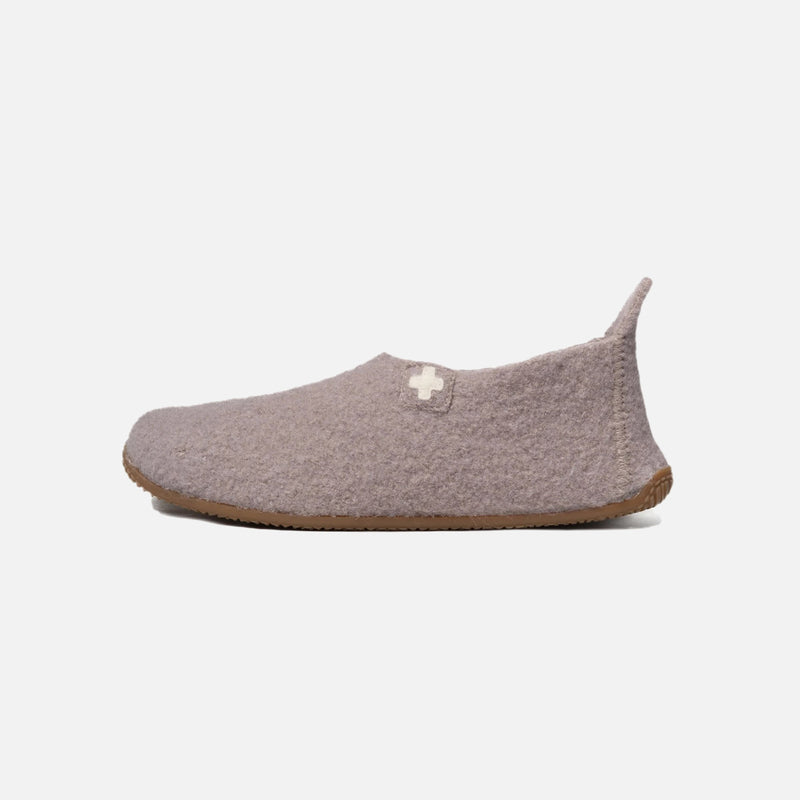 Adult’s Boiled Wool Swiss Cross Slipper Shoe - Clay