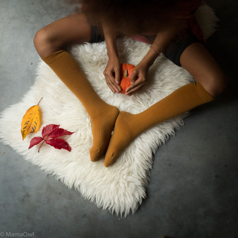 Adults Weaver Knee High Socks - Wool - Ochre