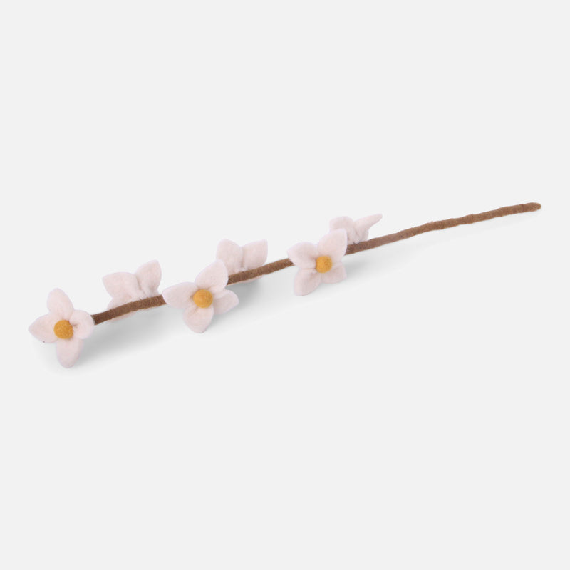 Handmade Felted Wool Flowers on Stalk - White