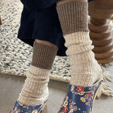 Womens Cotton Colour Block Cottage Socks - Oatmeal/Flax