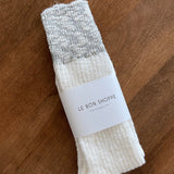 Womens Cotton Colour Block Cottage Socks - White Linen/Heather Grey