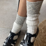 Womens Cotton Colour Block Cottage Socks - White Linen/Heather Grey