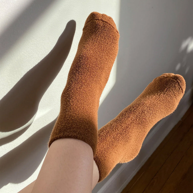 Womens Cotton Terry Cloud Socks - Sepia