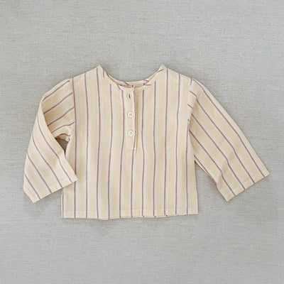 Cotton/Linen August Henley LS Shirt - Melon Stripe