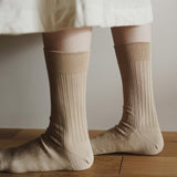 Adults Silk/Cotton Ribbed Socks - Beige
