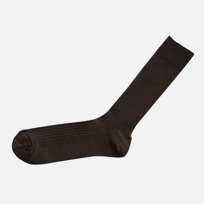 Adults Silk/Cotton Ribbed Socks - Brown