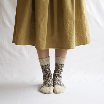 Adults Wool Jacquard Socks - Oatmeal