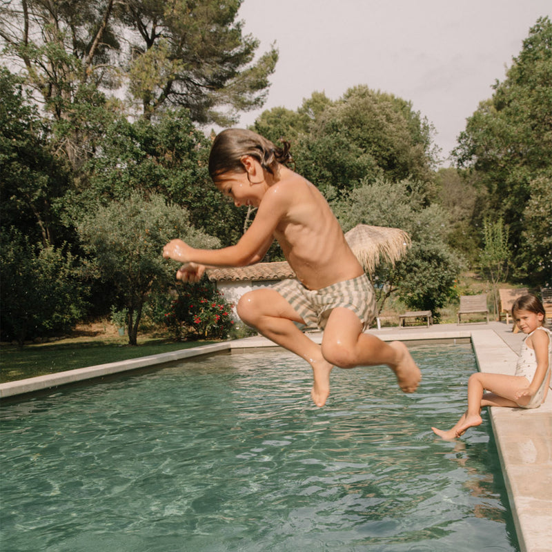 Cotton Chico Swim Shorts - Green Stripes