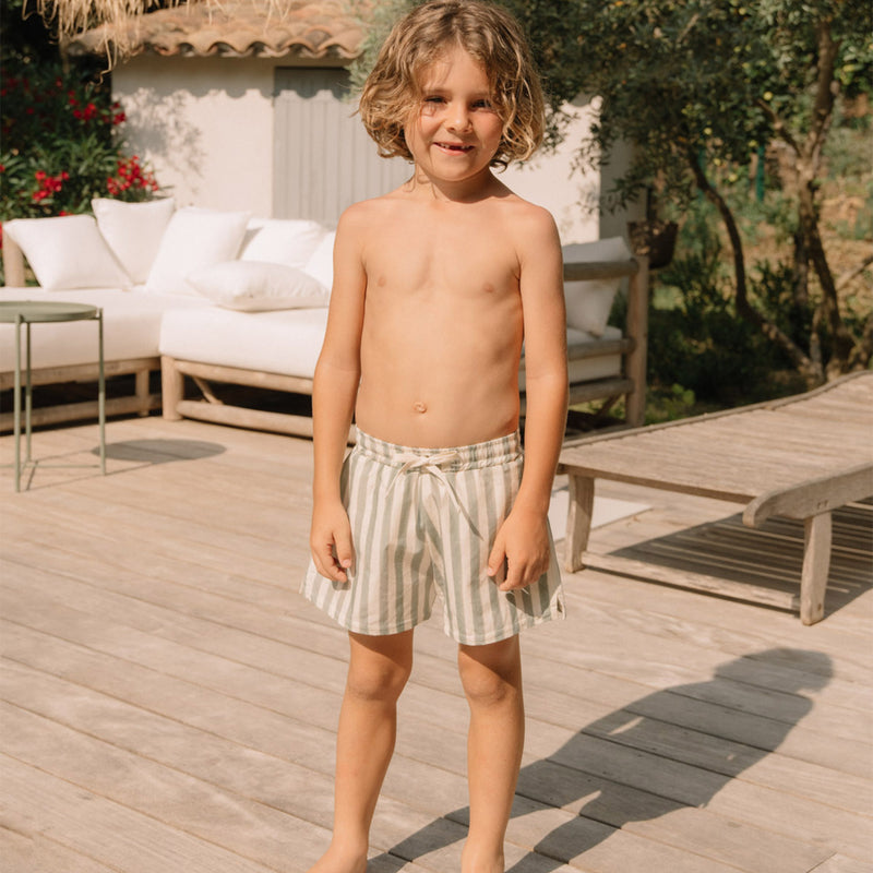 Cotton Chico Swim Shorts - Green Stripes