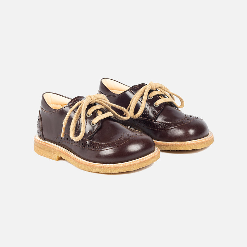 Kids Leather Brogue Shoes - Dark Brown