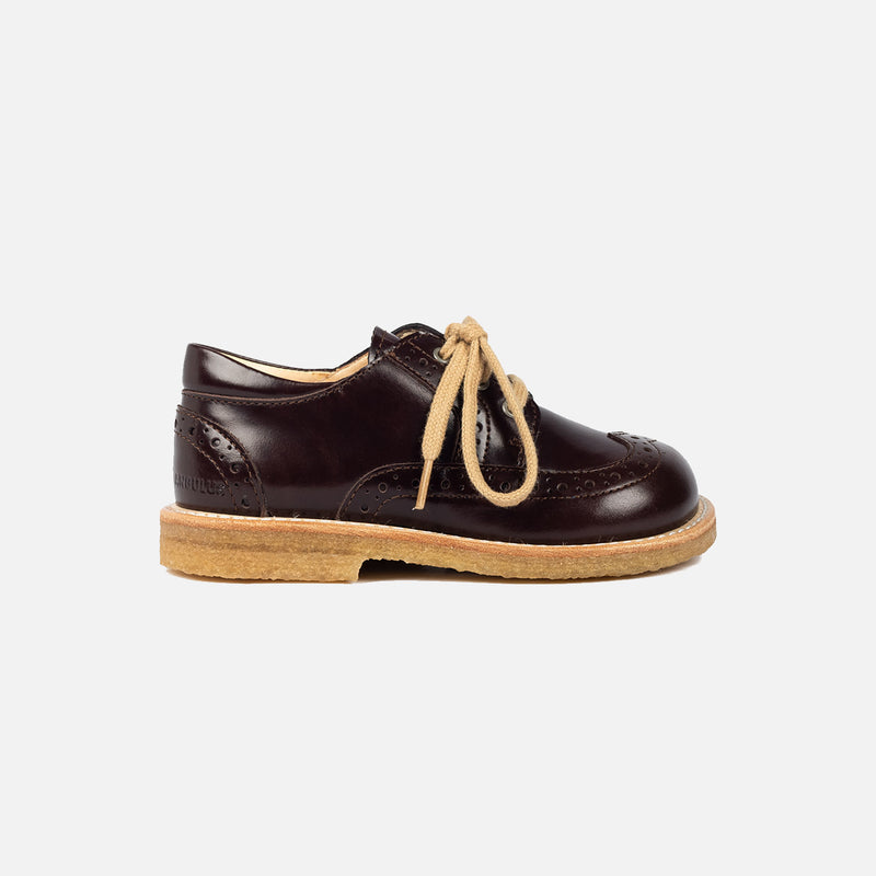 Kids Leather Brogue Shoes - Dark Brown